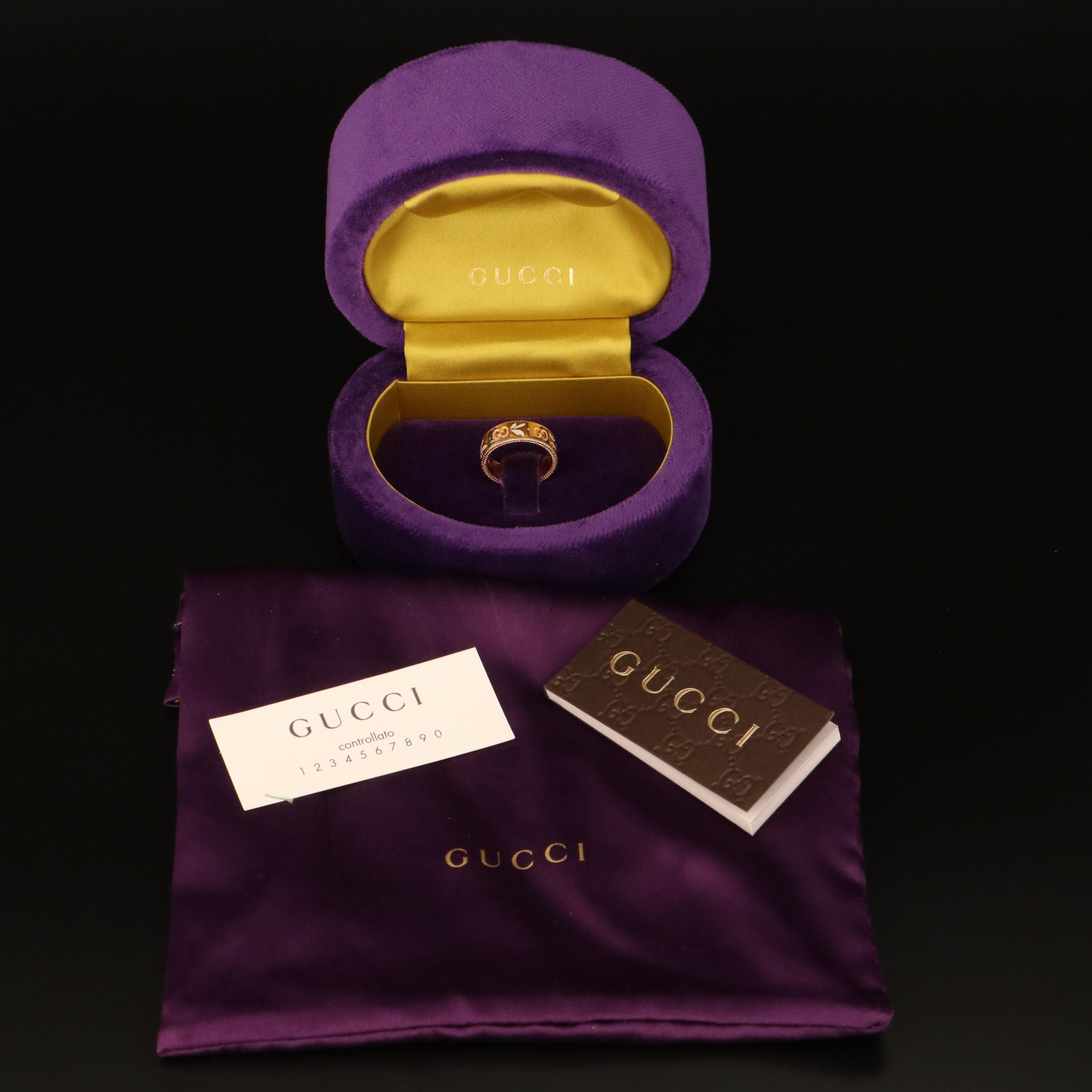 Gucci Icon Blooms 18K Enamel Band with Box, Pouch and Papers