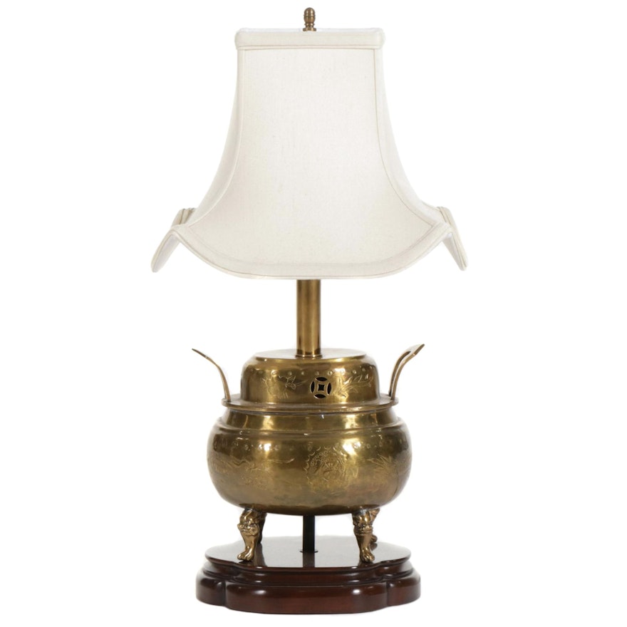 Knob Creek of Morgantown Brass Chinese Censer Table Lamp