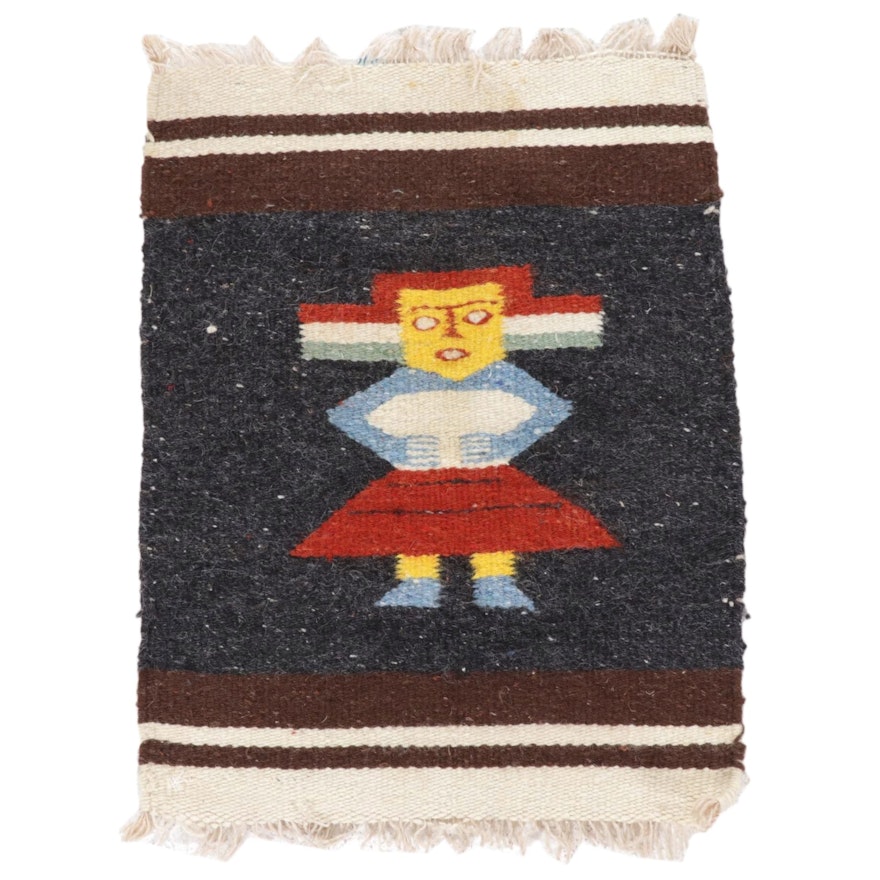 1'5 x 1'10 Handwoven Pictorial Kilim Rugs, 2000s