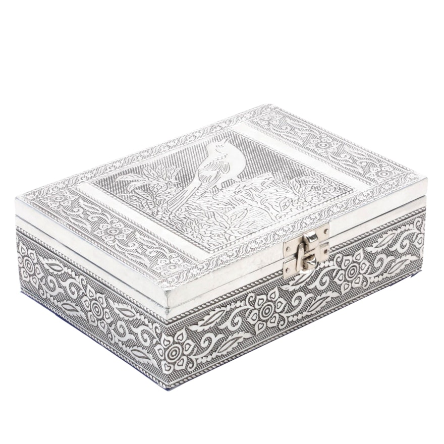 Metal Hinged Box with a Bird and Floral Motif
