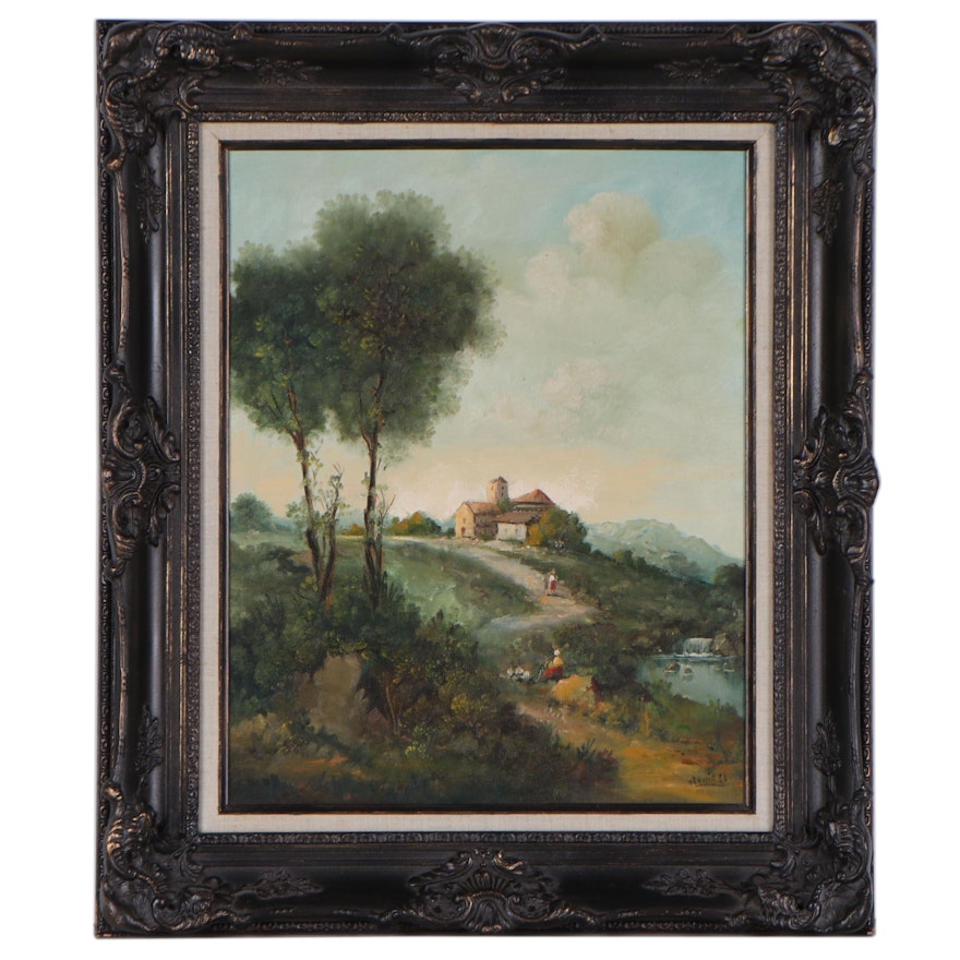 Continental School Style Oil Painting, Late 20th Century
