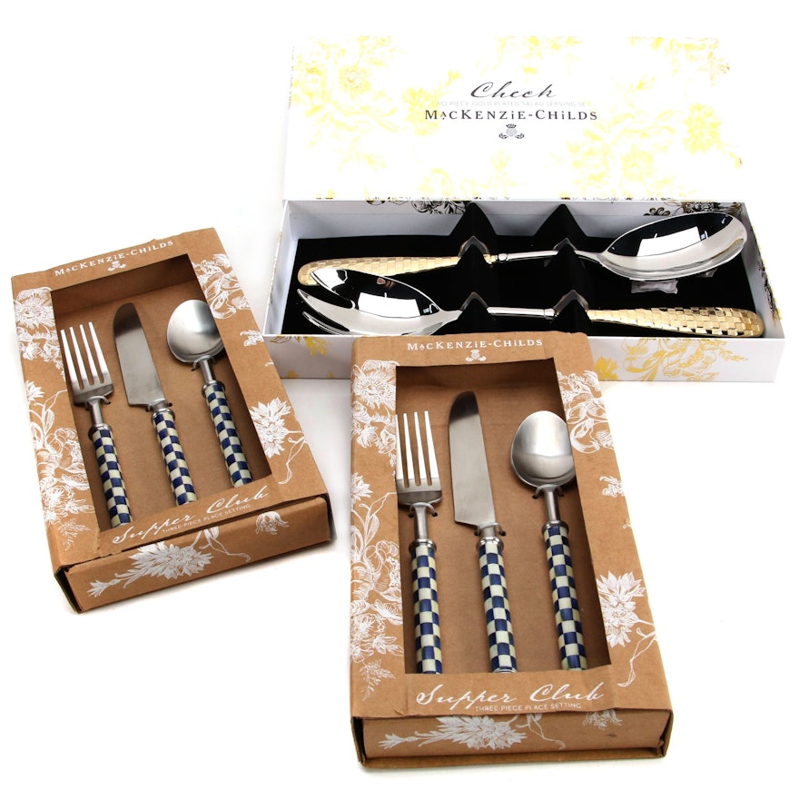 MacKenzie-Childs "Check" 24K Gold Plate Stainless Steel Salad Servers and More