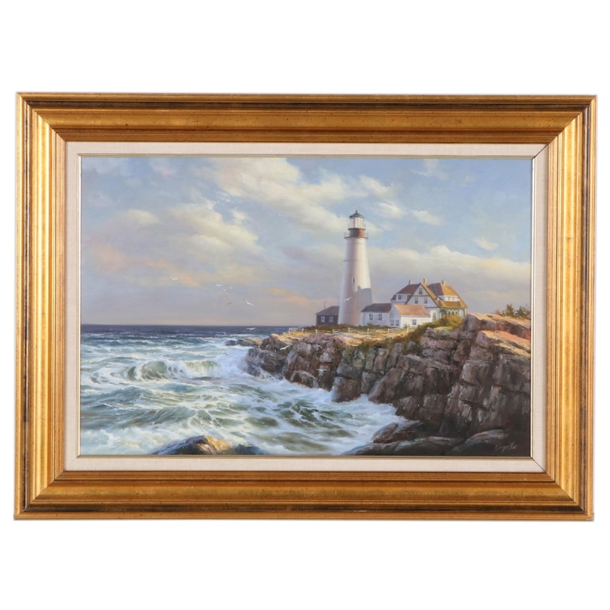 Ron Goyette Coastal Landscape Oil Painting, Circa 2000