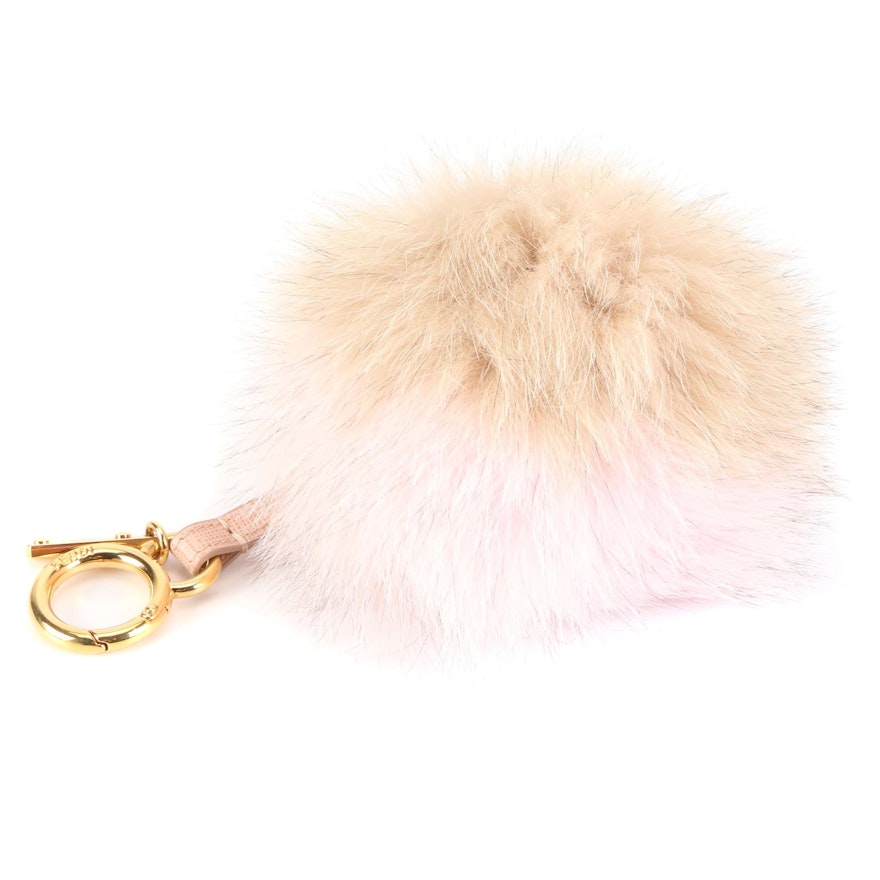 Fendi Pom-Pom Key Ring Bag Charm in Powder Pink and Camel Fox Fur