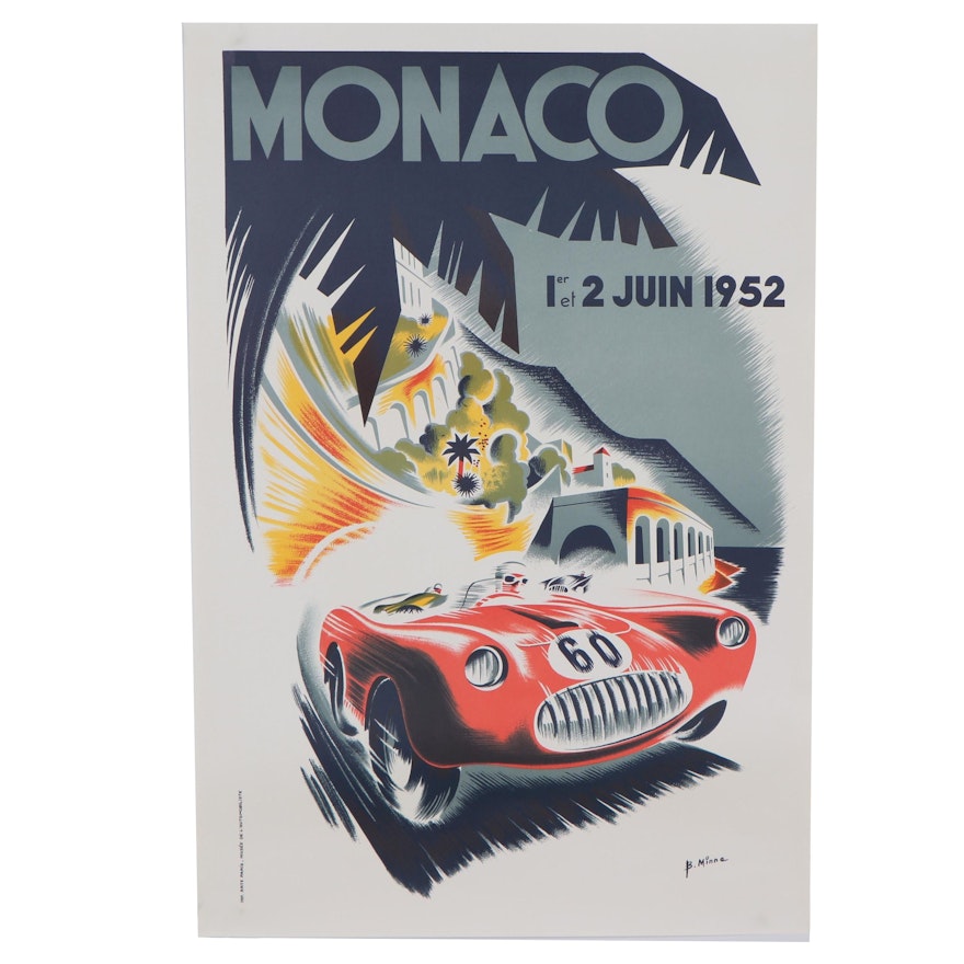 Lithograph After Bernard Minne "Monaco Grand Prix 1952, " Late 20th Century