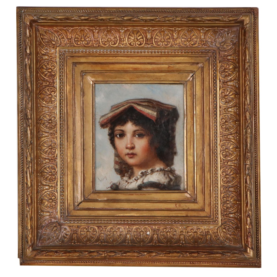 Oil Portrait of Young Child, Late 19th-Early 20th Century