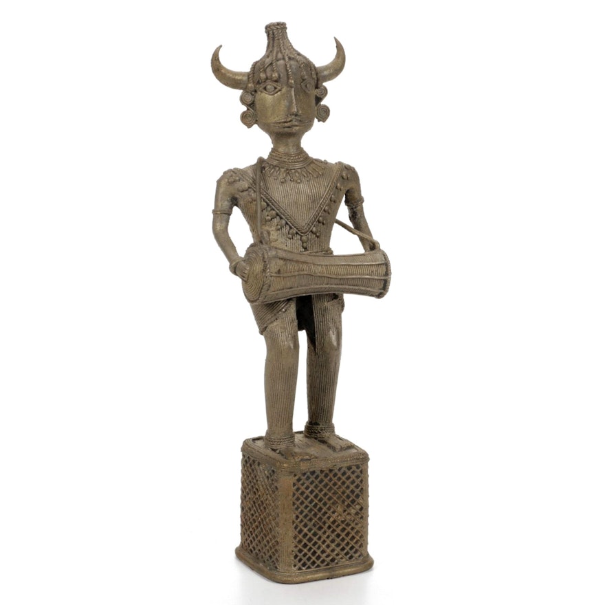 African Bronze Finish Benin Warrior Figurine