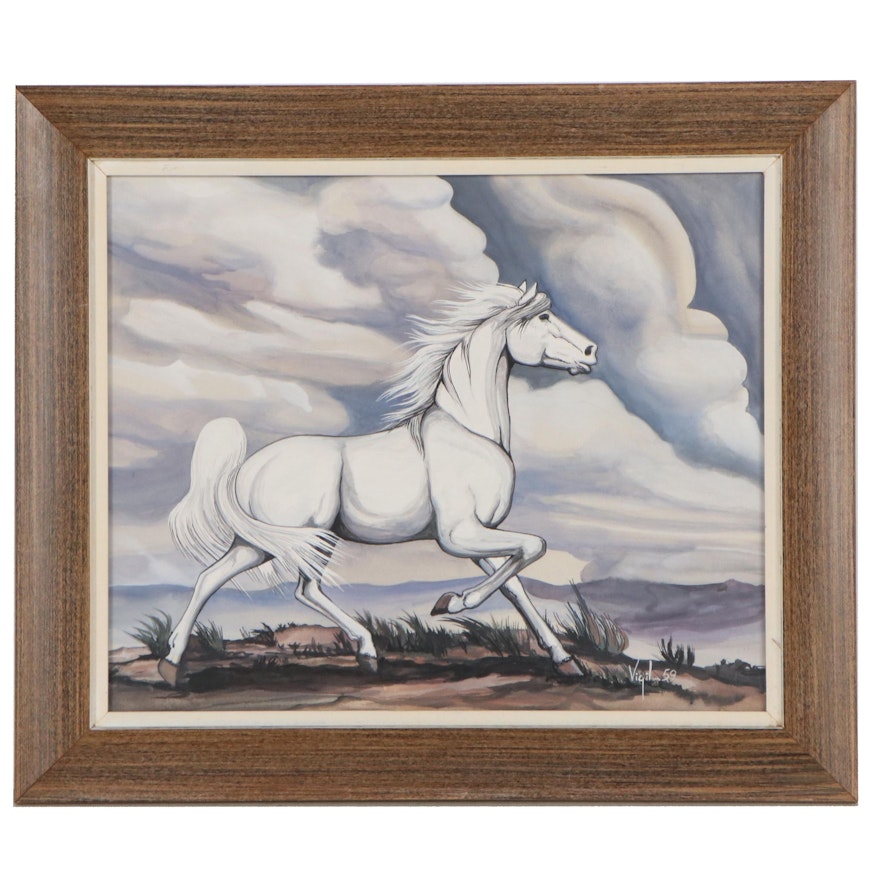 Frank Vigil Gouache Painting of Horse, 1959