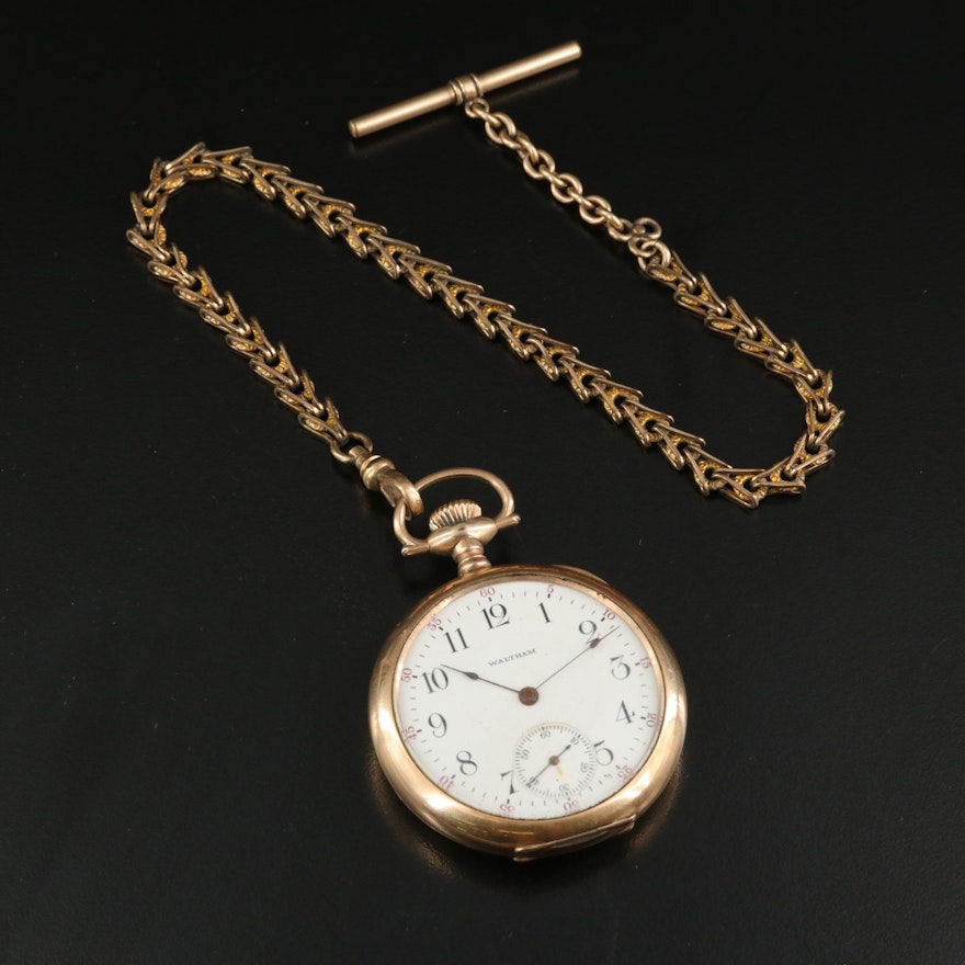 1907 Waltham Gold Filled Pocket Watch and Chain Fob