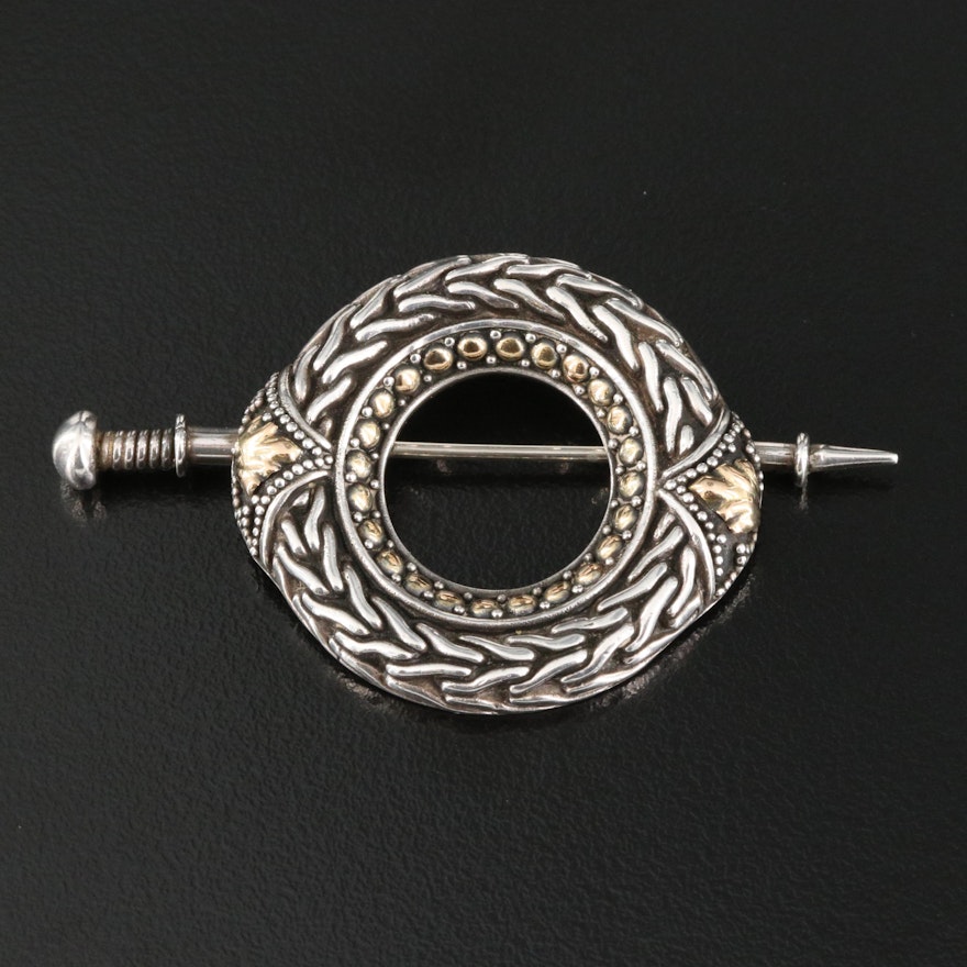John Hardy Sterling Silver Wheat Circle Brooch with 18K Accents