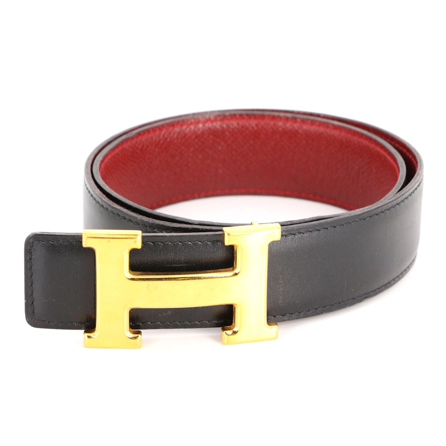 Hermès Constance Reversible Belt in Box Calf and Courchevel Leather