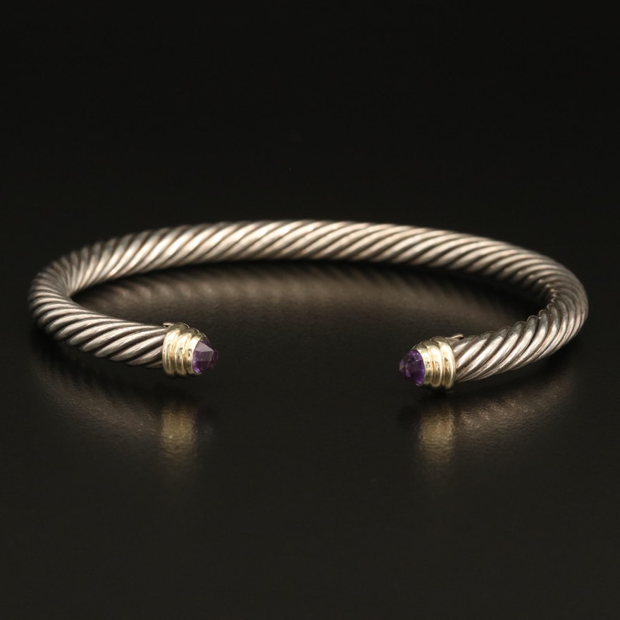 David Yurman Sterling Amethyst Cable Cuff with 18K Accents