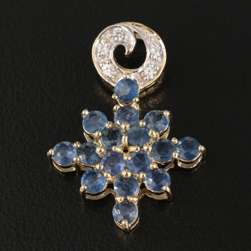 Sterling Silver Zircon and Sapphire Octogram Star Pendant