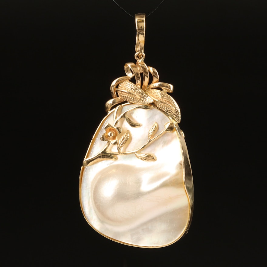 14K Blister Pearl Enhancer Pendant with Floral Accent