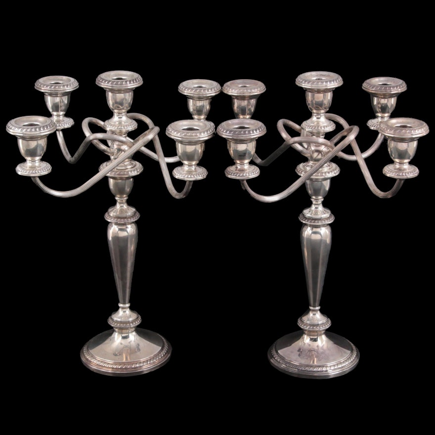 Poole Weighted Sterling Silver Five-Light Candelabra, Mid-20th Century