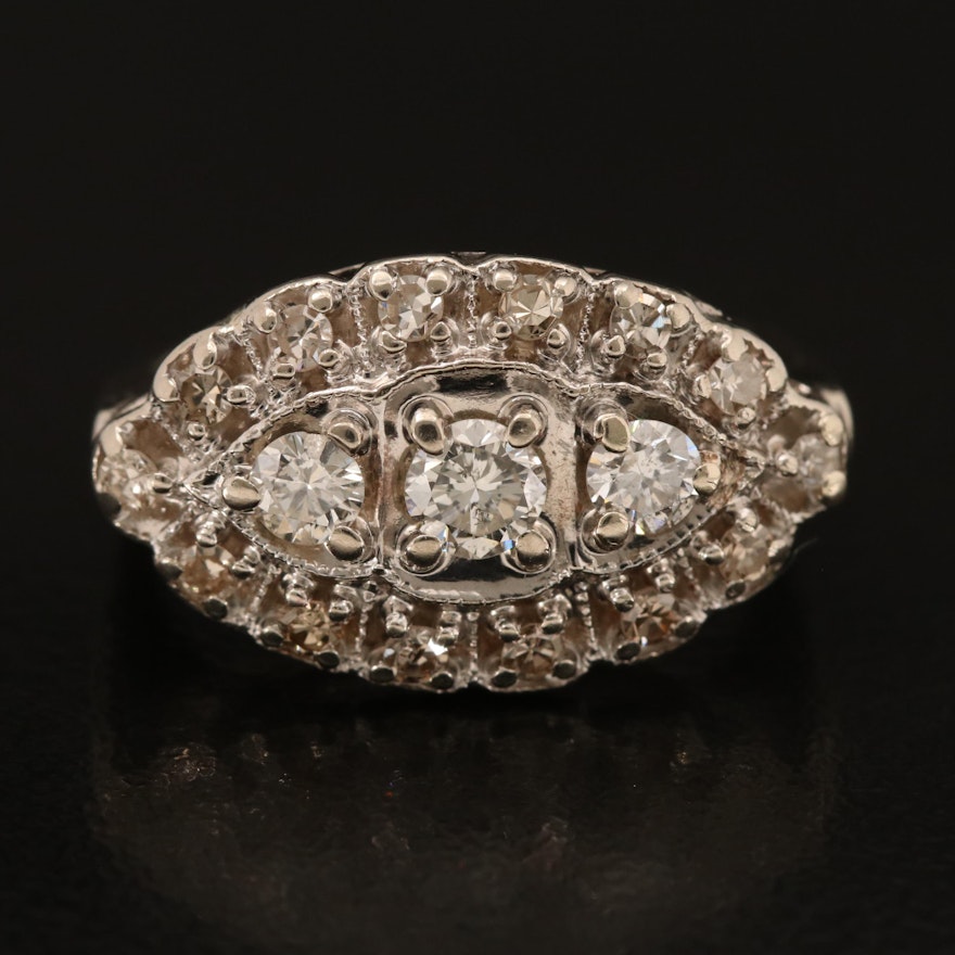 1950s 14K 0.66 CTW Diamond Navette Ring