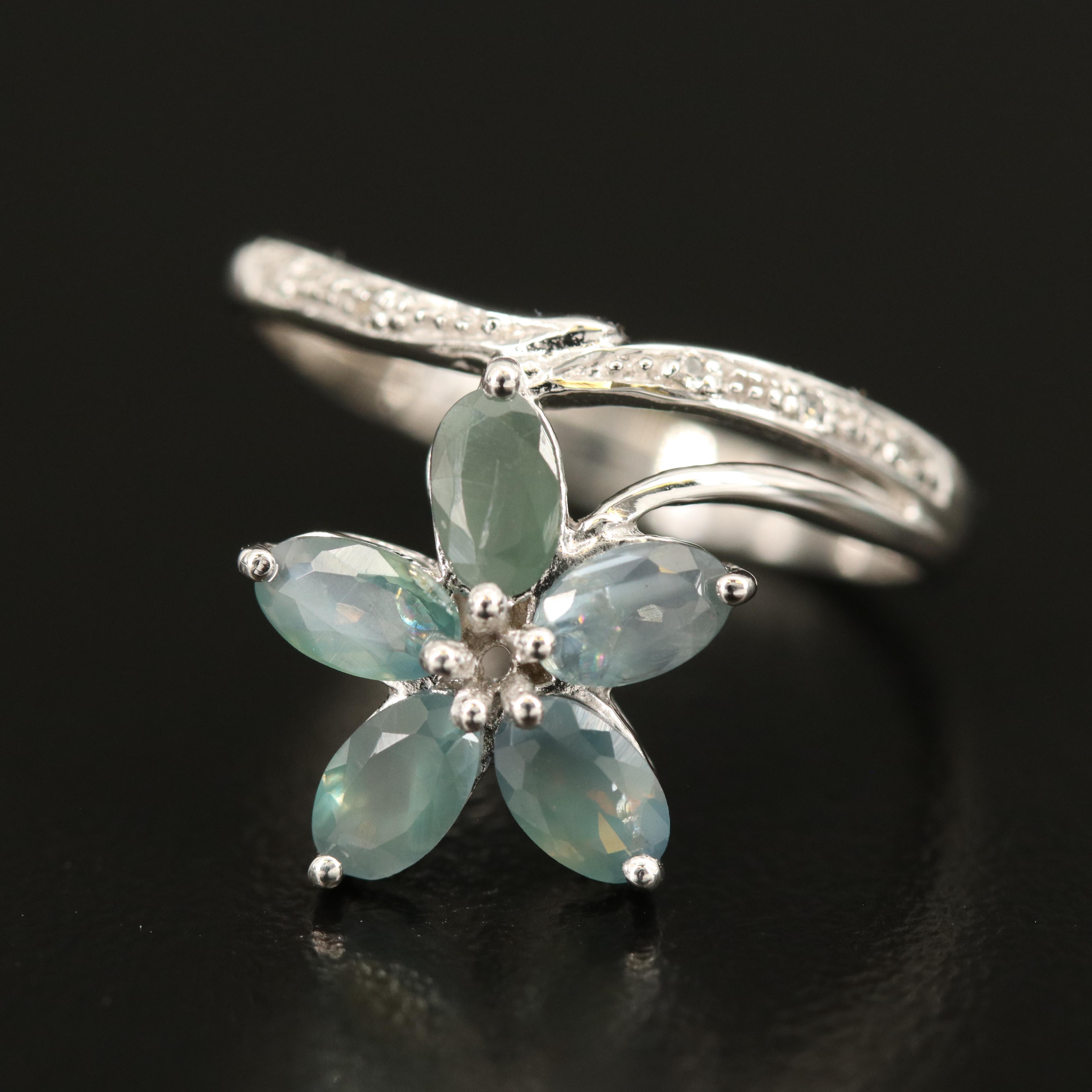 Sterling Alexandrite and Zircon Flower Ring