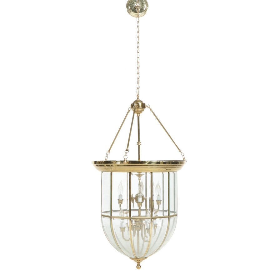 Brass and Glass Dome Hanging Pendant Vestibule Ceiling Light Fixture