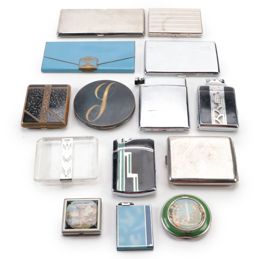 Ronson, Arlon and Other Cigarette Cases and Makeup Compacts, Mid-20th Century