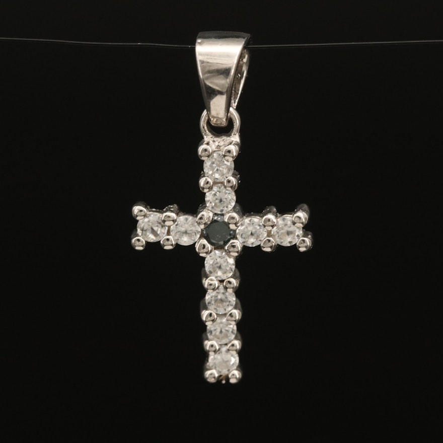 Sterling Diamond and Zircon Cross Pendant