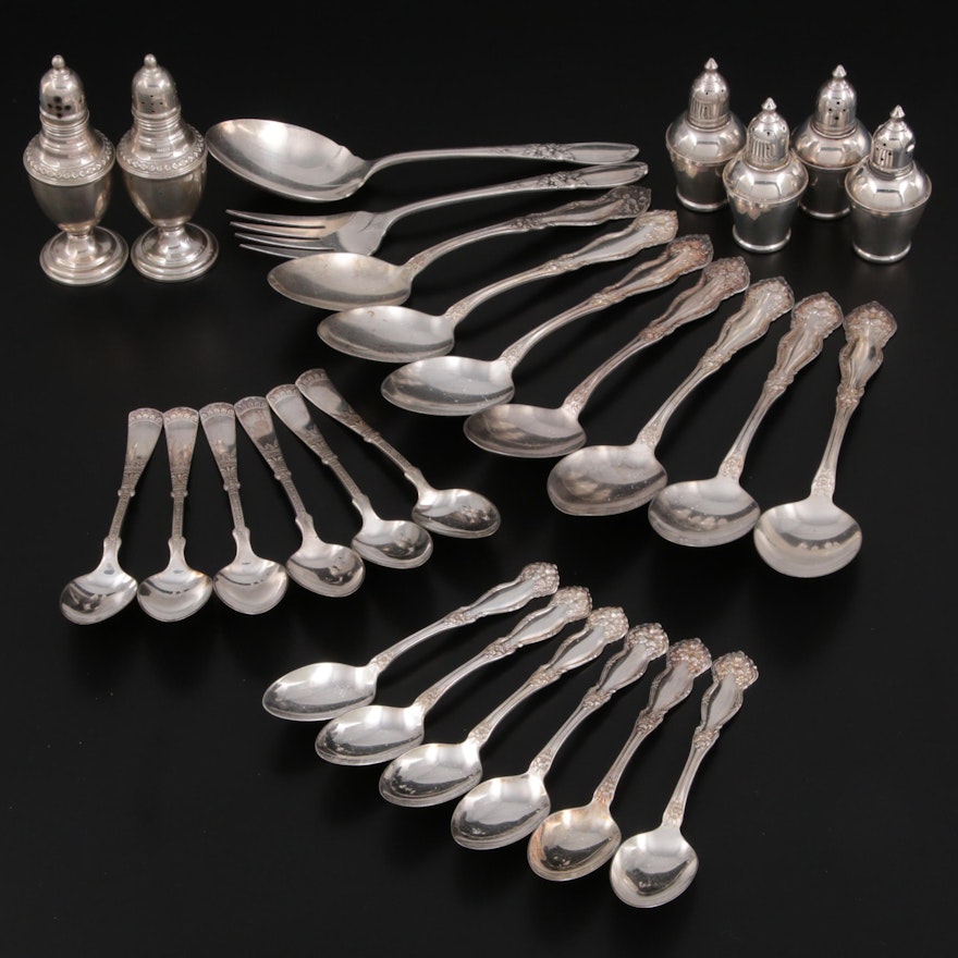 Weighted Sterling Silver Shakers with Silver Plate Flatware, Vintage