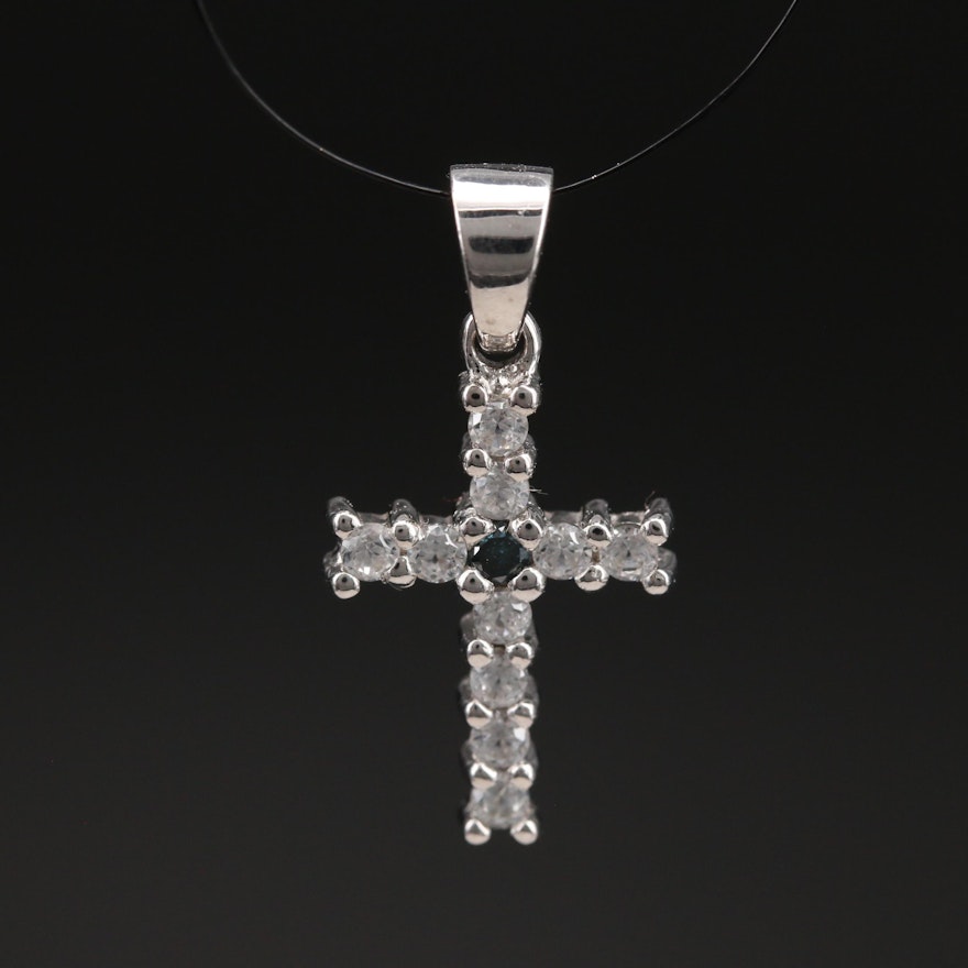 Sterling Zircon and Diamond Cross Pendant