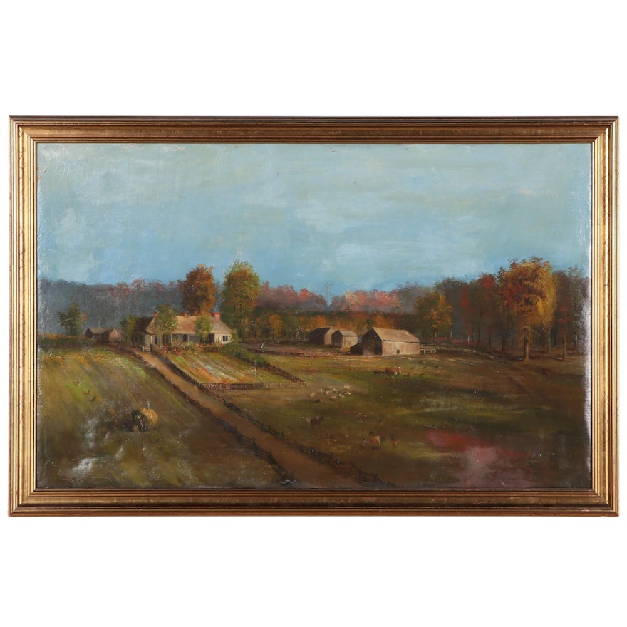 Pastoral Landscape Oil Painting Attributed to Jacob Cox, Mid-19th Century