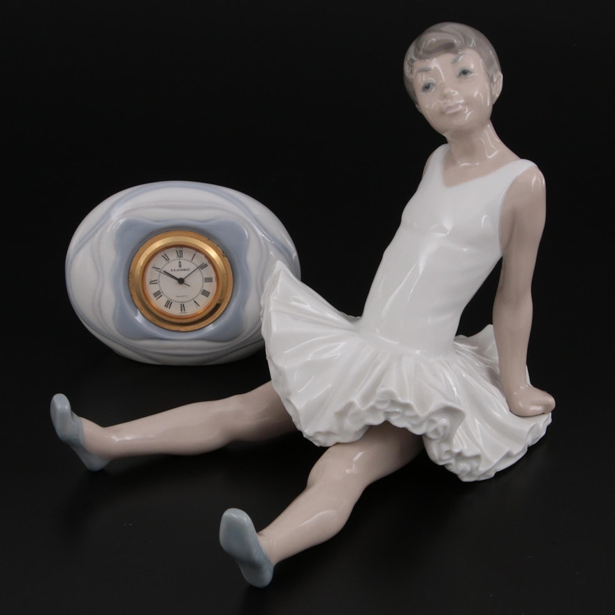 Nao by Lladró "Ballerina" and Lladró "Avila Clock" Porcelain Figurines