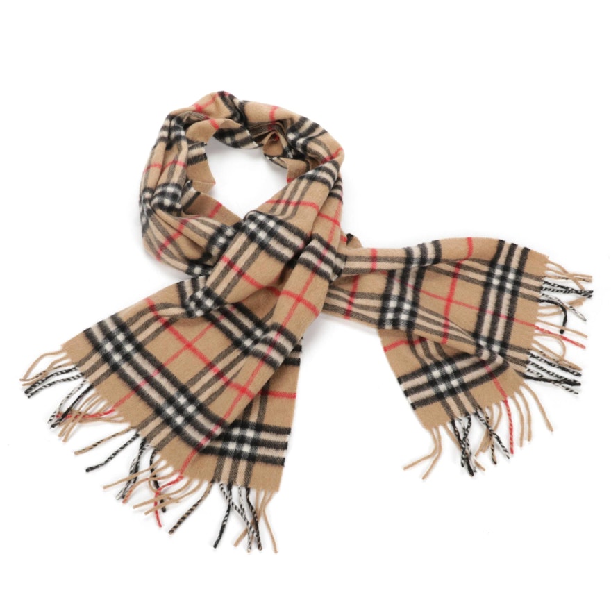 Burberry London Cashmere Fringe Scarf in "Nova Check"