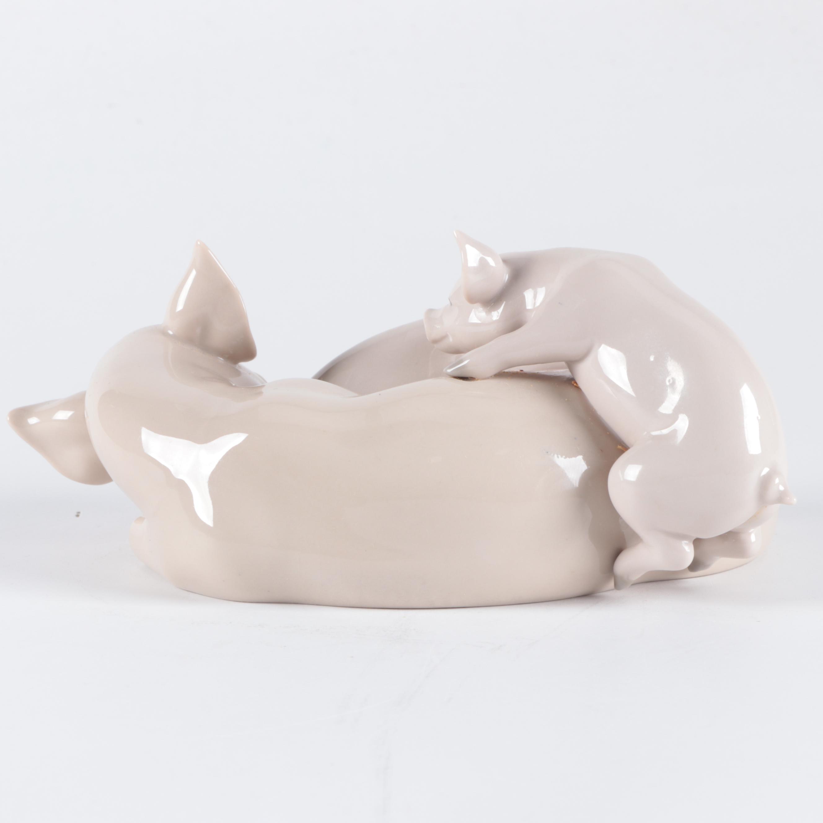 Lladró "Playful Piglets" Porcelain Figurine Designed by José Roig