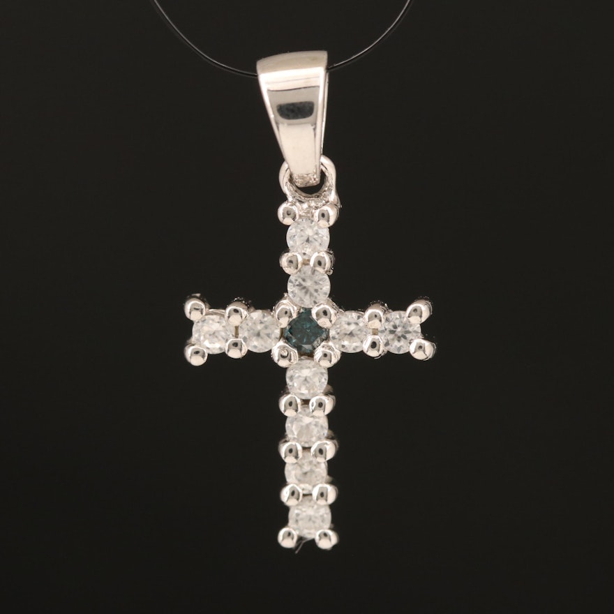 Sterling Diamond and Zircon Cross Pendant
