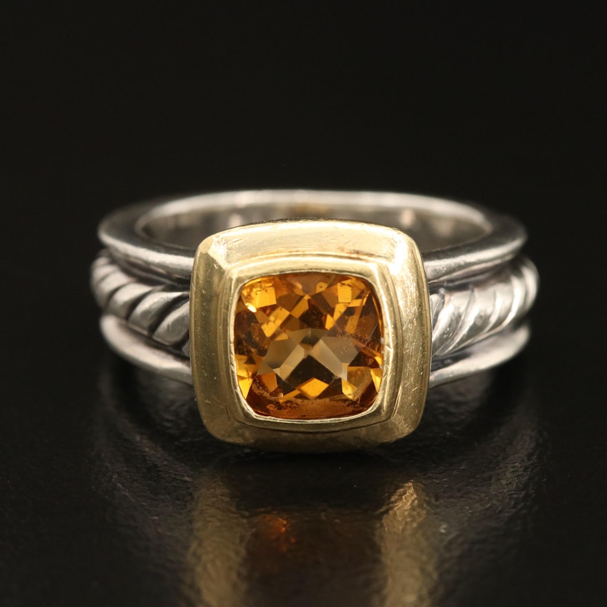 David Yurman Citrine Cable Ring with 18K Accent