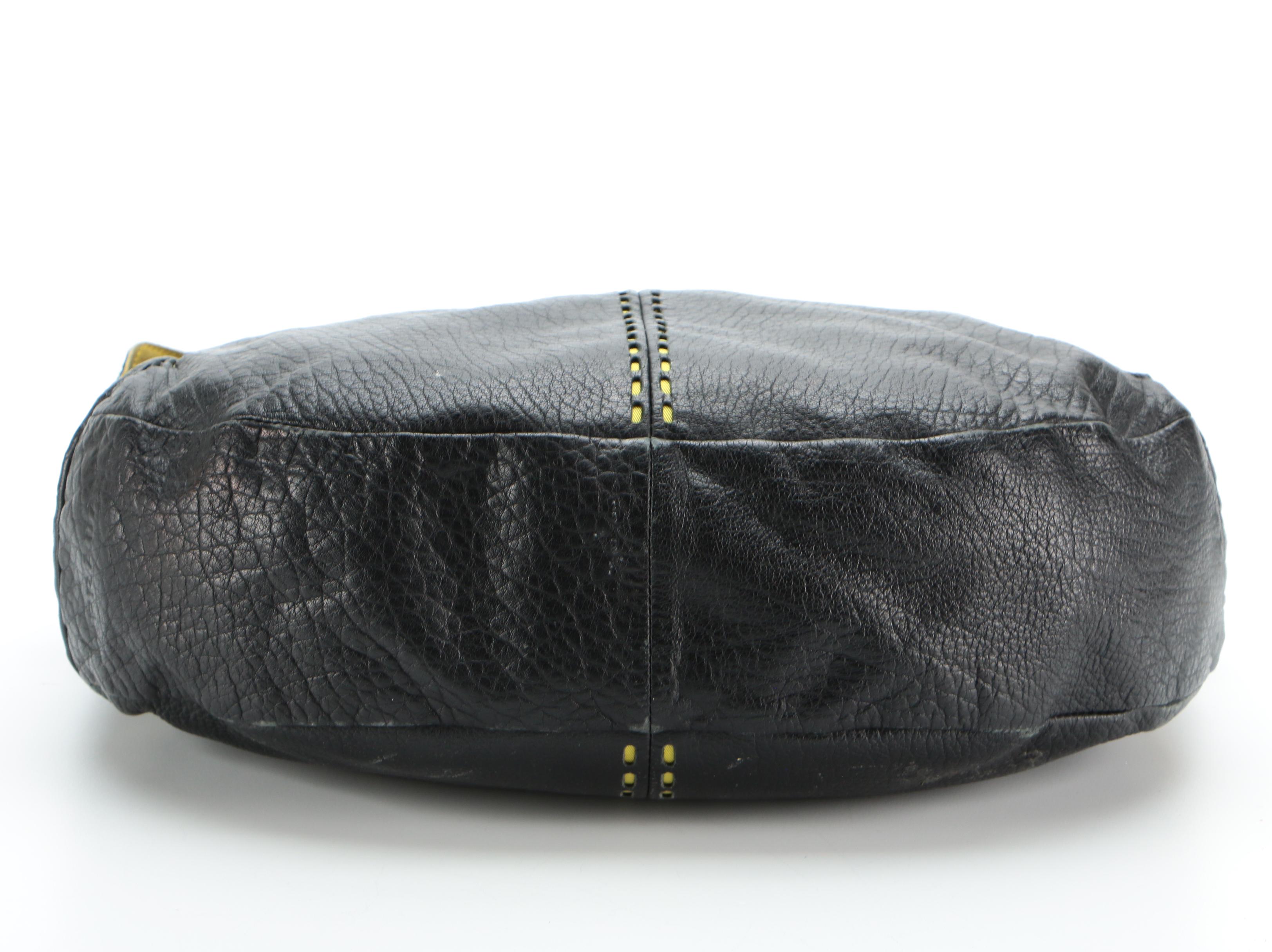 Prada Black Leather and Chartreuse Nylon Cut-Out Snap Shoulder Bag