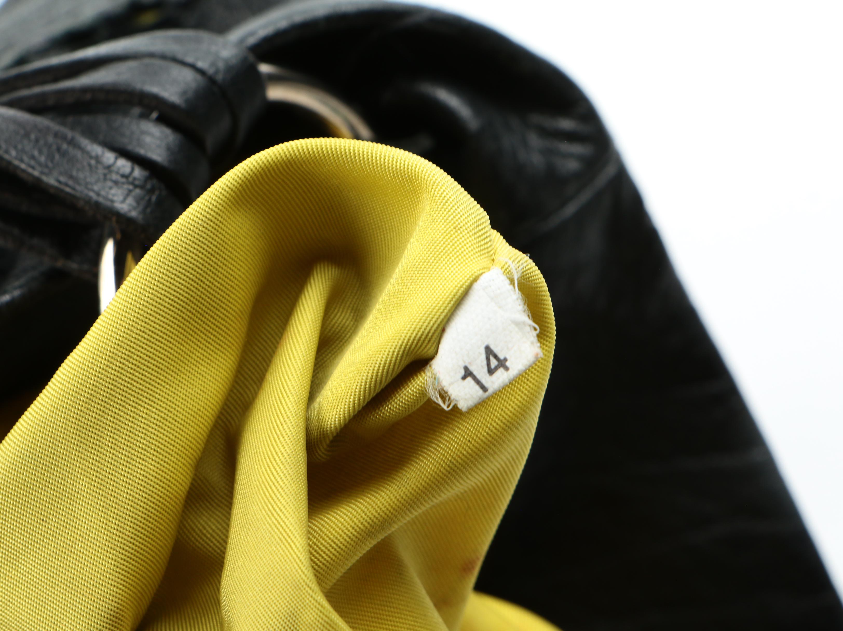 Prada Black Leather and Chartreuse Nylon Cut-Out Snap Shoulder Bag