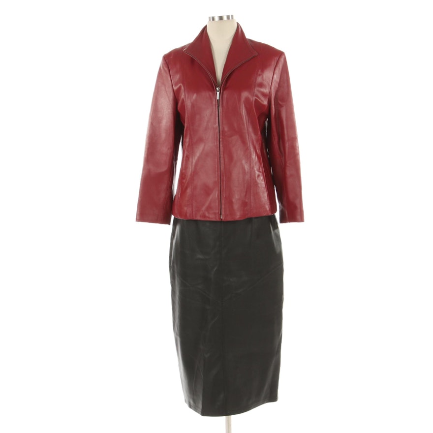 Siena Red Leather Jacket and Deerskin Black Leather Skirt