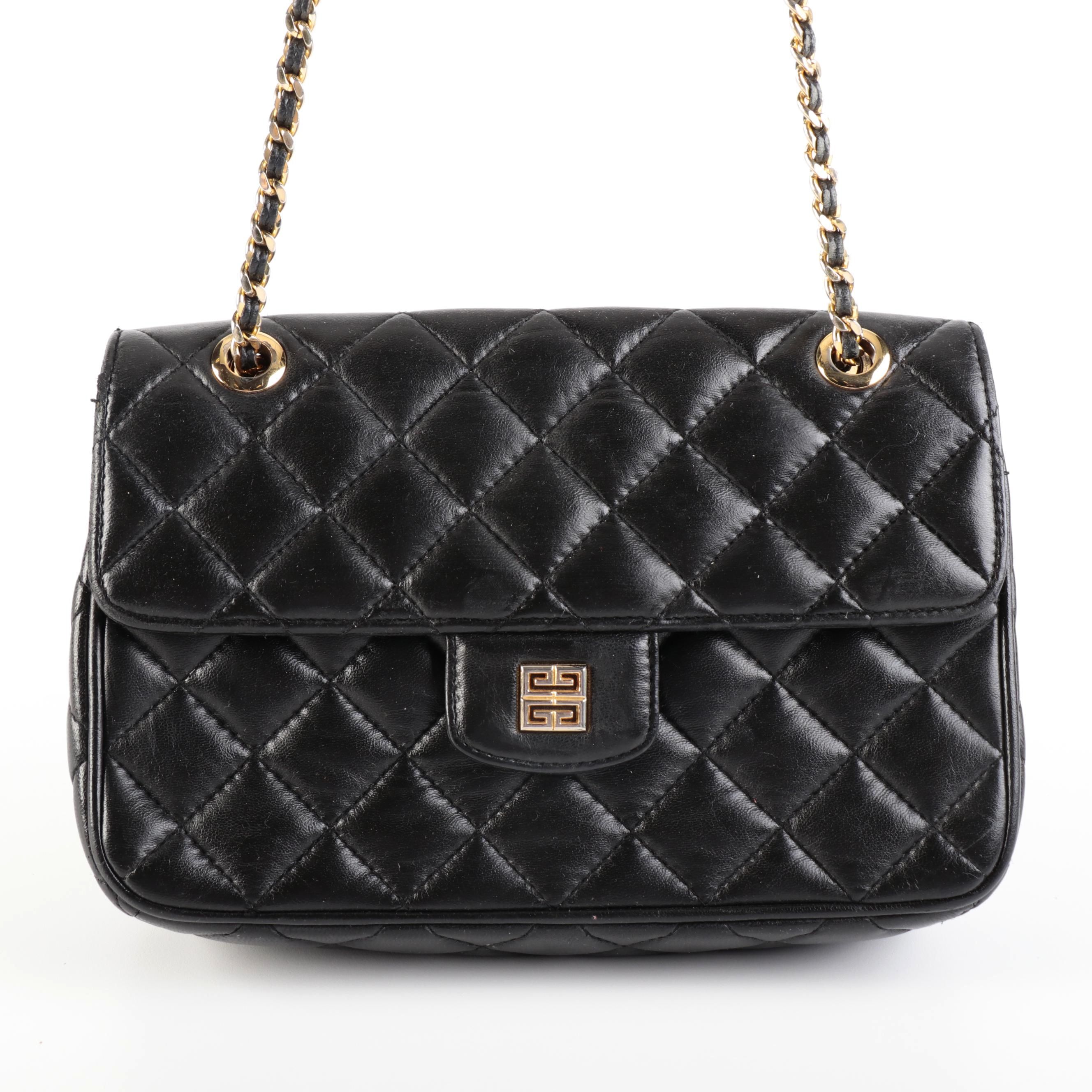 Givenchy Quilted Black Leather Front Flap Bag with Interwoven Chain Strap
