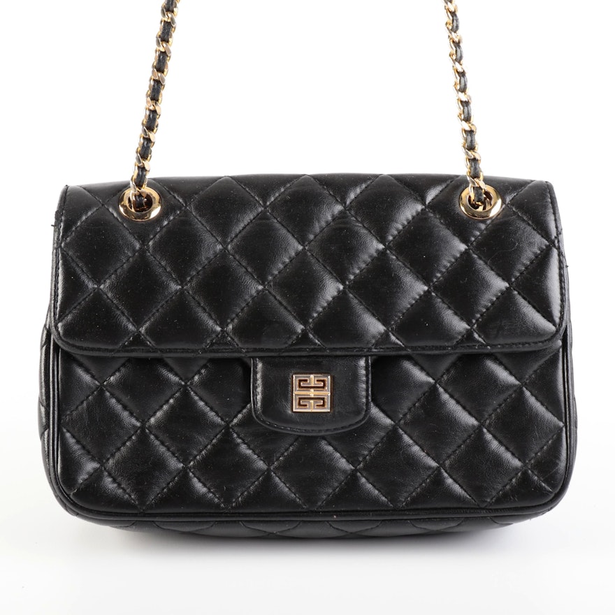 Givenchy Quilted Black Leather Front Flap Bag with Interwoven Chain Strap