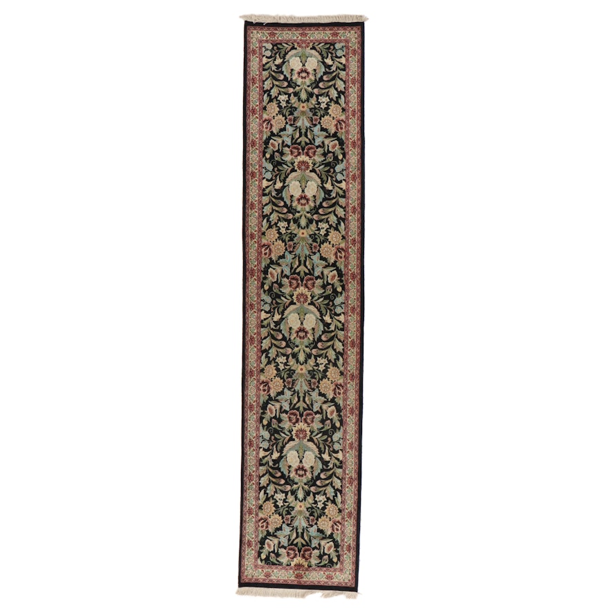 2'8 x 12'10 Hand-Knotted Pakistani Floral Carpet Runner