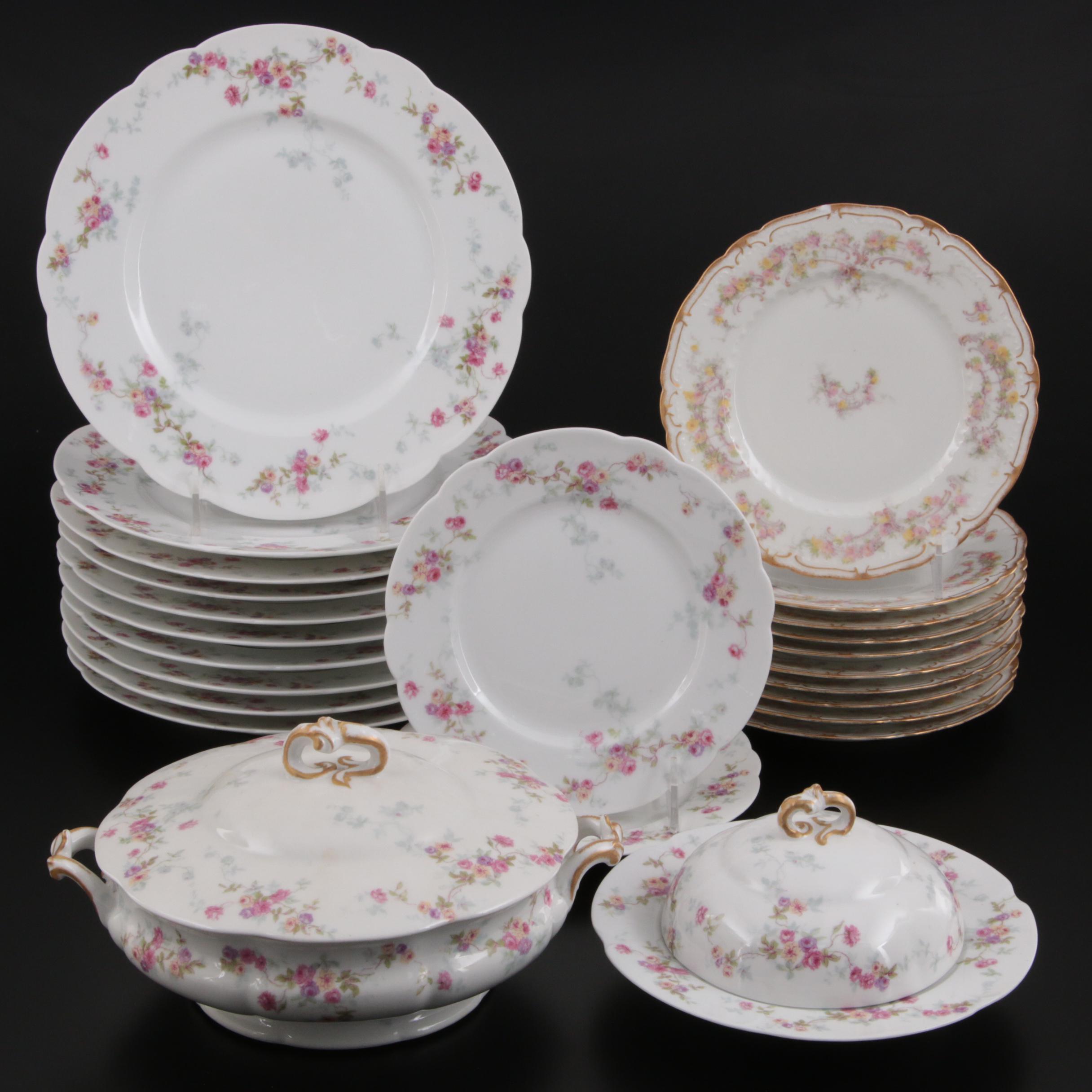 Haviland "Schleiger" and Bernardaud Rose Spray Porcelain Dinnerware