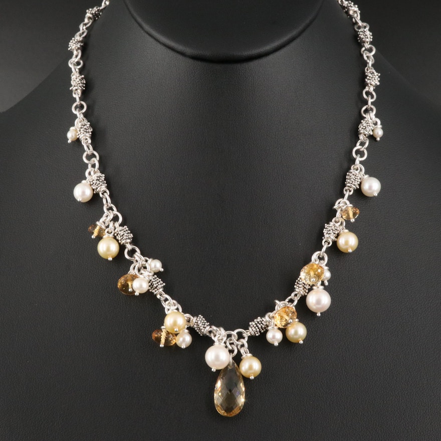 Michael Dawkins Sterling Silver Pearl and Citrine Fringe Necklace