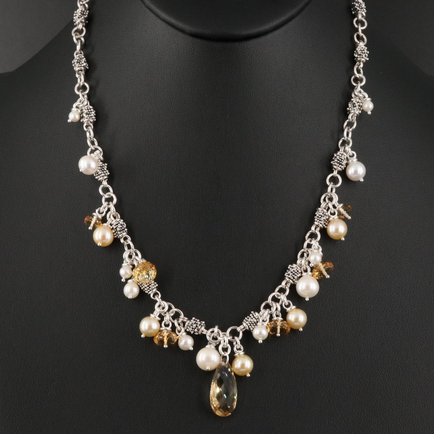 Michael Dawkins Sterling Silver Pearl and Citrine Fringe Necklace