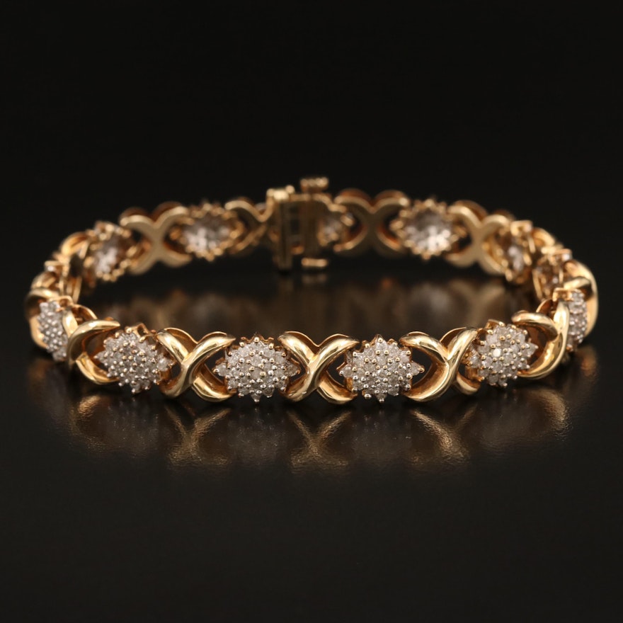 10K 2.92 CTW Diamond Cluster "X and O" Bracelet