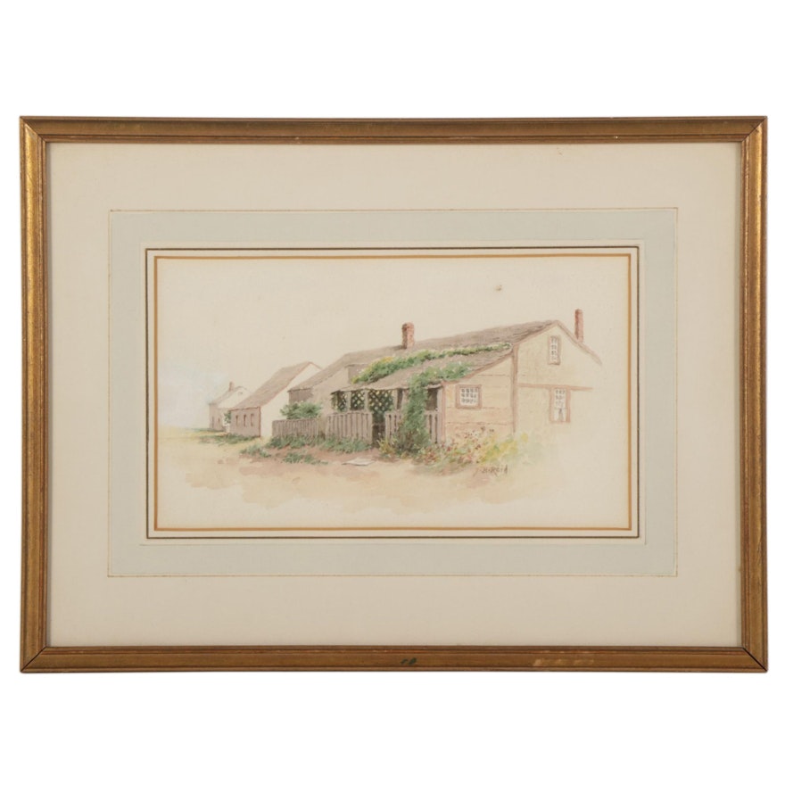 Jane Brewster Reid Nantucket Cottage Watercolor Painting, Early-Mid 20th Century