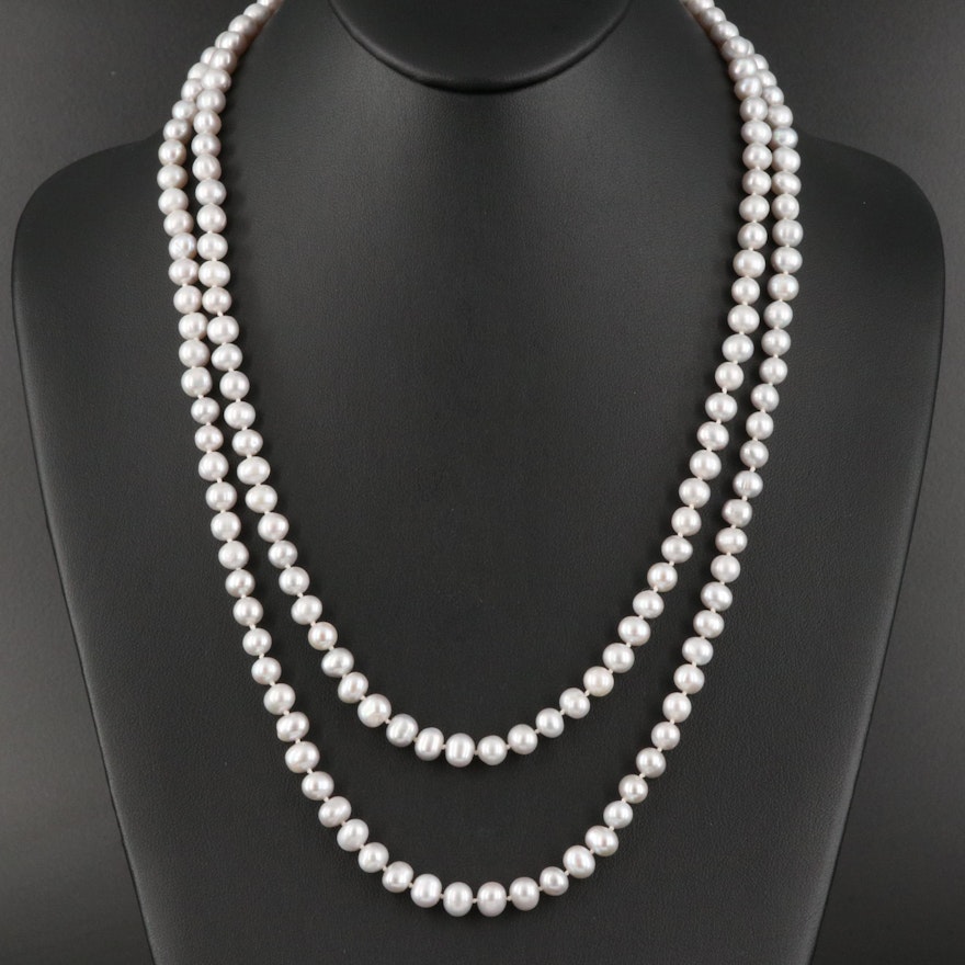 Rope Length Pearl Necklace with 14K Clasp