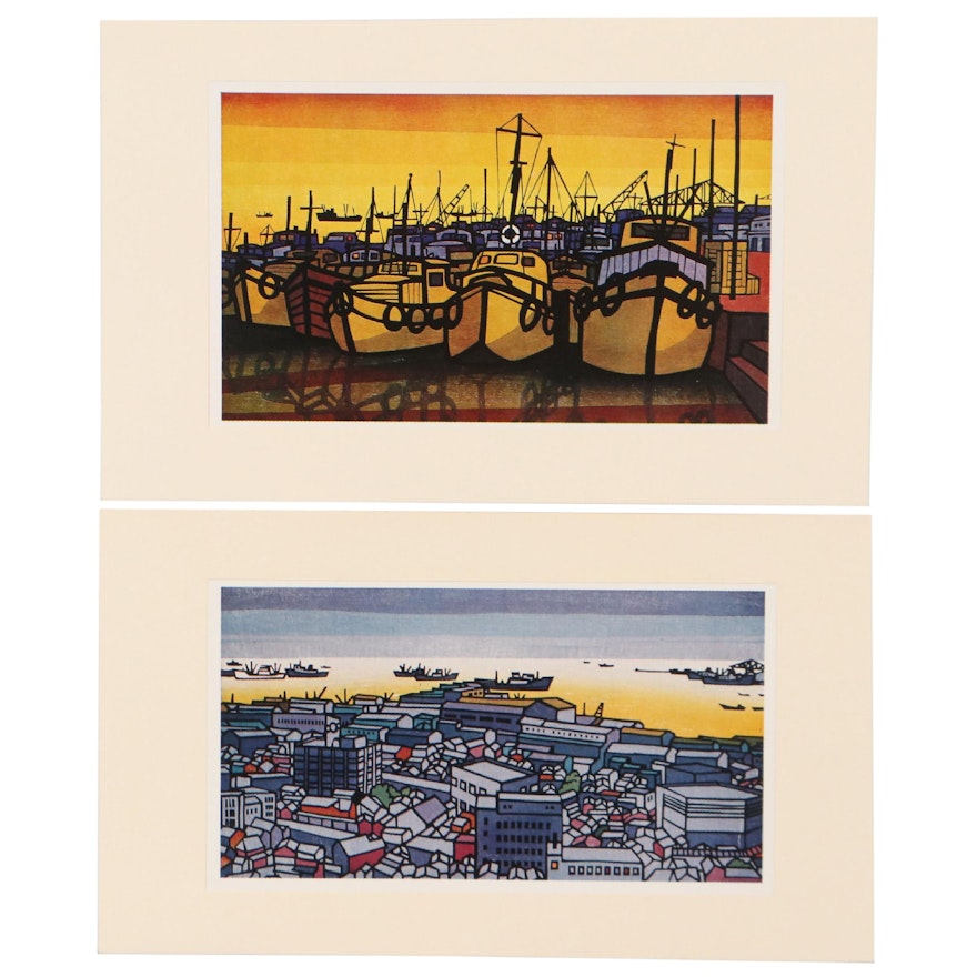 Offset Lithographs in The Style of Clifton Karhu of Harbors, Circa 2000