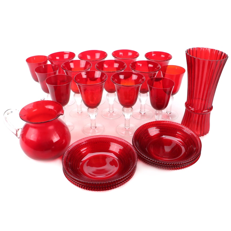 Artland Stemware and Other Ruby Glass Tableware and Vase