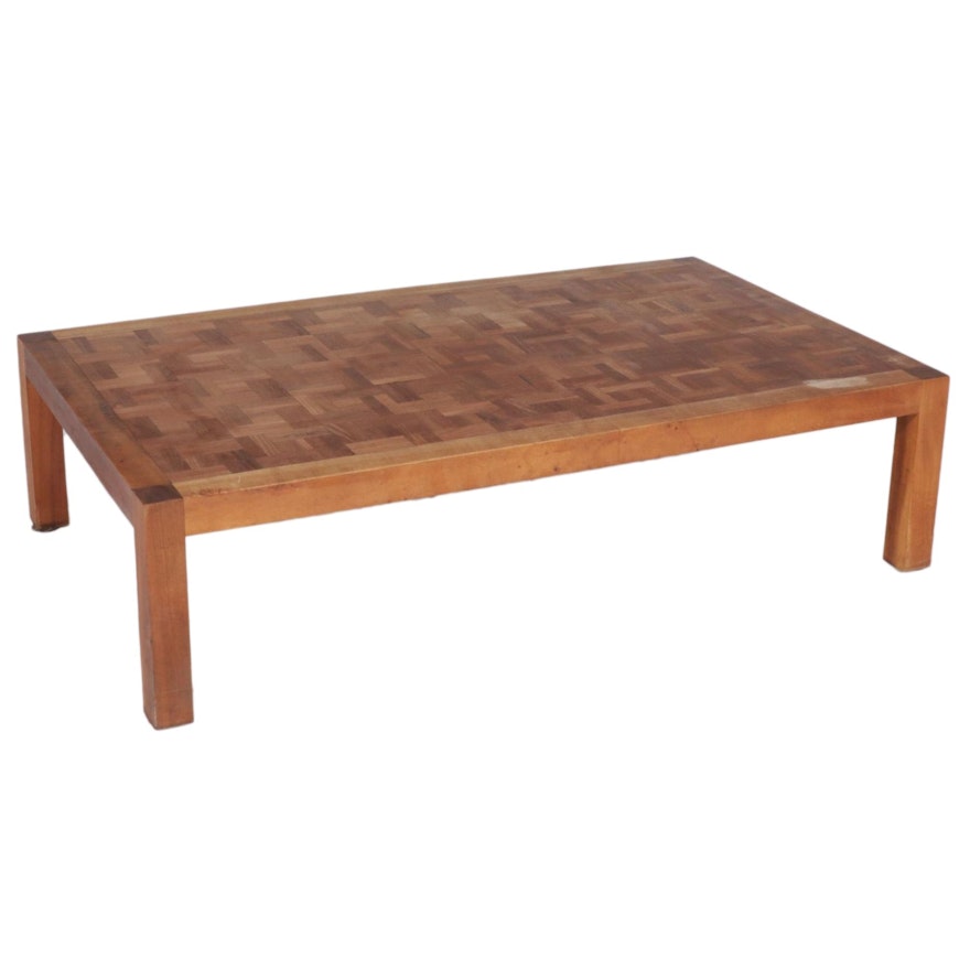 Mid Century Modern Walnut Parquet Top Coffee Table