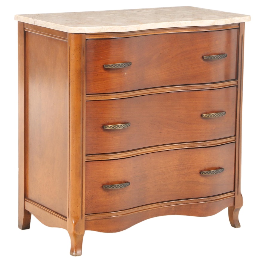 Walnut Oxbow-Front Chest with Marble, Mid-20th Century
