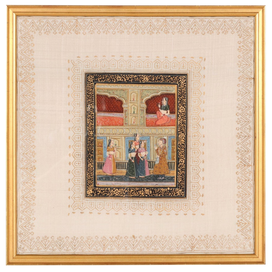 Rajput Style Gouache Painting of Court Scene, 20th Century