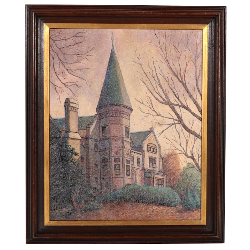 Cincinnati Architectural Oil Painting of Bishop's Place, 1958